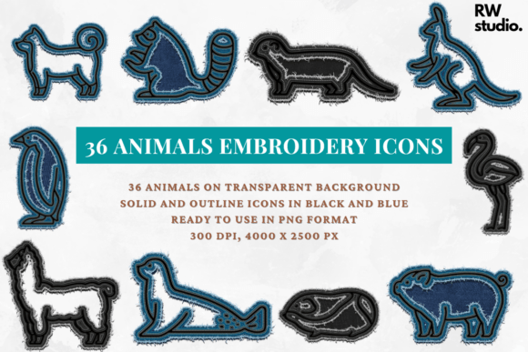 36 Animals Embroidery Icons Clipart