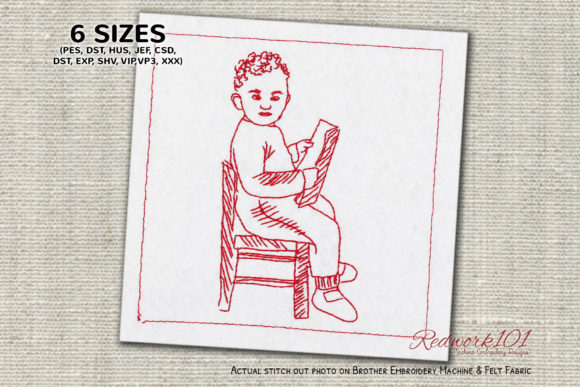 Boy Reading a Book Embroidery
