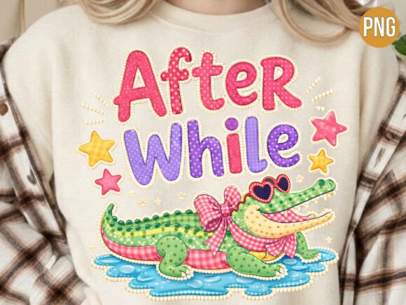 Cute Faux Embroidery Alligator PNG SHIRT