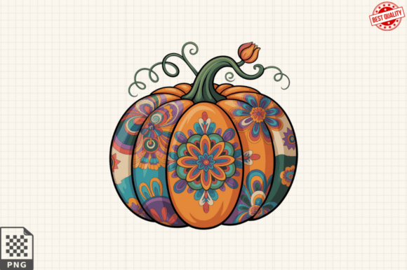 Faux Embroidery Fall Pumpkin Clipart PNG