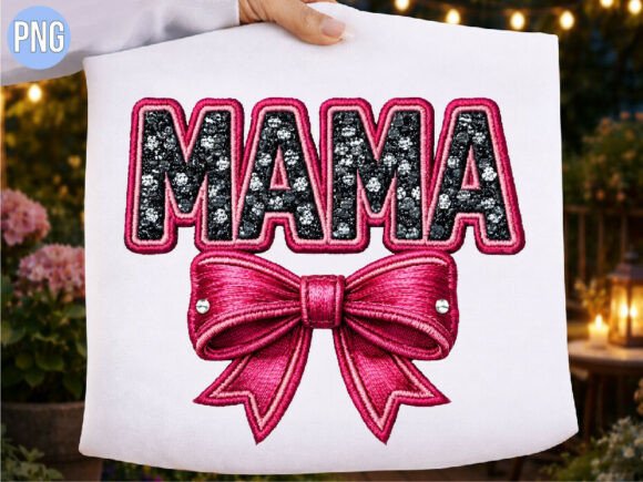 Glitter Mama Pink Bow Embroidery PNG