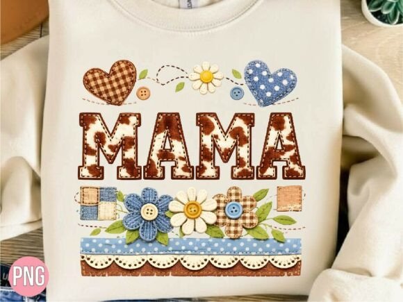Mama Cow Print Floral Faux Embroidery