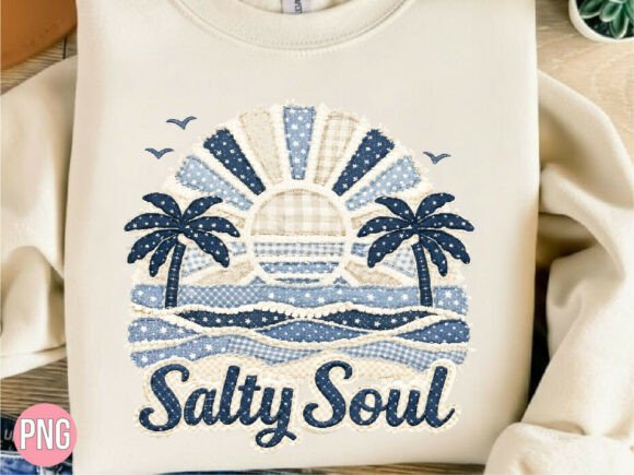 Salty Soul Beach Ocean Embroidery PNG