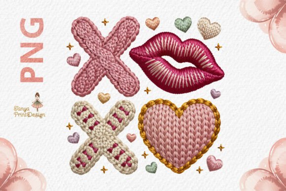 Valentine Knit XOXO Embroidery PNG